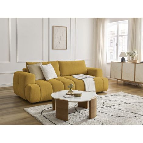 BOBOCHIC - Canapé droit convertible 3 places FUJI tissu lisse Jaune (1/5)
