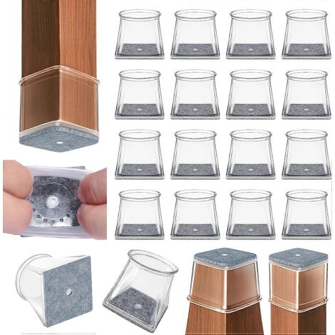 Patins de protection pour pieds de chaise, lot de 24, ronds, pour parquets, en silicone avec embouts en feutre, anti-rayures et réduction du bruit. (1/5)