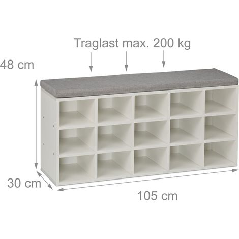 Banco zapatero práctico y decorativo 48 x 104 x 30 cm con asiento cómodo de aglomerado gris 130017089 (1/4)