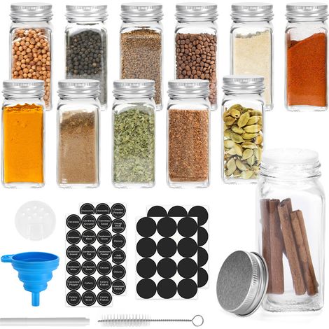 Jopassy Shaker per spezie Barattoli 12X per spezie Vasetti per spezie, barattolo trasparente con coperchio, fori per versare (1/5)