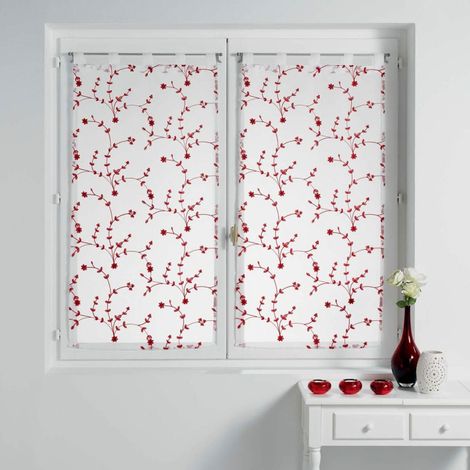Paire de Voilages "Petite Fleur" 60x160cm Blanc & Rouge (1/2)