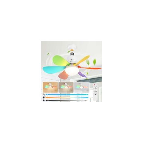 (multicolore)Ventilateur de Plafond avec Lumière et Telecommande, Dimmable Lustre Ventilateur Plafond LED pour Chambre - 6 Pales Multicolores (1/5)