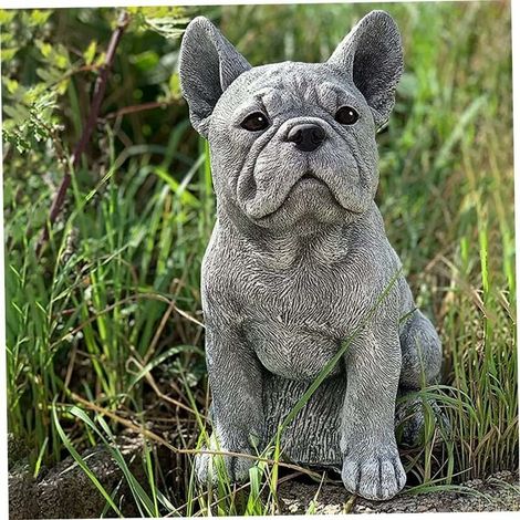 Statue Chien - Bulldogge Assise en Résine - Décoration Extérieure et Intérieure - Jardin Maison Bureau - 17 x 13 x 10 cm - 1 Pièce (1/5)