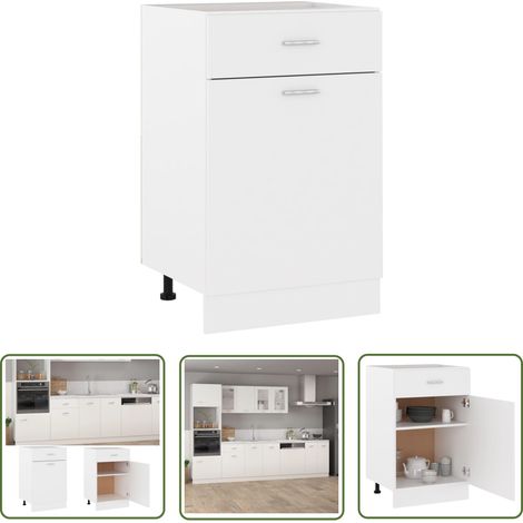 The Living Store Armoire de plancher à tiroir Blanc 50x46x81,5cm Bois ingénierie - Meuble De Cuisine - Armoire De Cuisine - Rangement Cuisine - Armoire À Tiroir - Meuble Blanc (1/5)