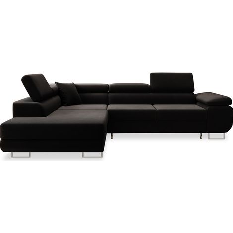Canapé d'angle gauche convertible Marius velours Noir (1/5)