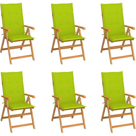 Lot de 6 Chaises de jardin - Chaises d'extérieur pour terrasse/jardin avec coussins vert vif Bois de teck BV596755 - BonneVie (1/5)