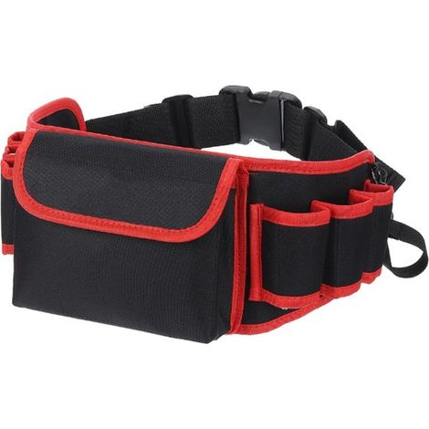 Sacoche à outils, étui de ceinture, sac de rangement pour outils, 9 compartiments, outils non inclus, noir et rouge, tissu Oxford 600D, ceinture ajustable (1/5)