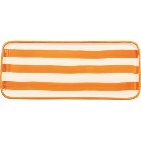 Lido Lot De 2 Assiettes Rectangulaires Série Rayures En Céramique Artisanale Orange Fabriqué En Italie Design Moderne Élégant Pour Table Premium