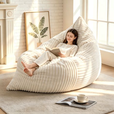 Canapé-Pouf convertible Grand format – Siège modulable 3 en 1 garni de mousse mémoire haute densité – Familial pour salon, chambre, lecture et sieste – 180×125 cm – Blanc