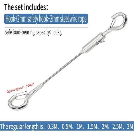 Kit de suspension réglable pour câble en acier de 2 mm (Type B-0,5 m), crochet robuste pour câble en acier supportant jusqu'à 30 kg, corde à linge extensible (1/5)