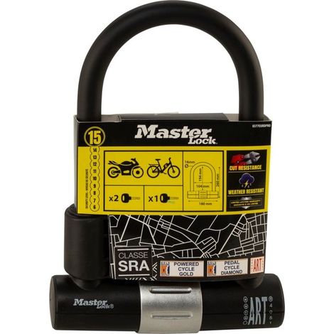 Master Lock 8377EURDPRO Antivol in U Acciaio Temprato Doppio Bloccaggio Ansa 16 mm Colore Nero