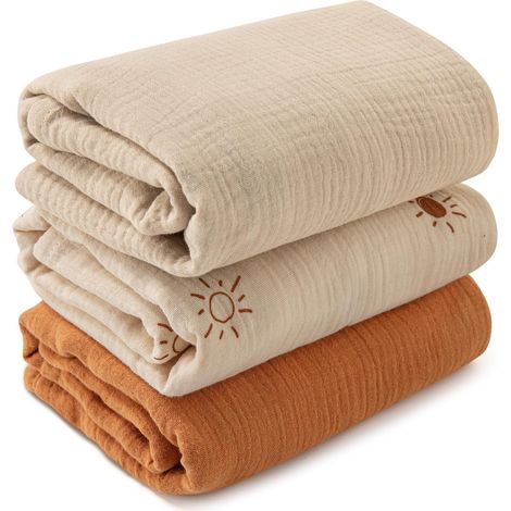 Set mit 3 Musselindecken 95x100 cm, braun, unverzichtbar zum Pucken und für Babypartys (1/5)