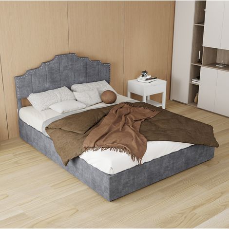 Bett Doppelbett mit Stauraum 140x200 Samt Grau OKMYHOME (1/5)
