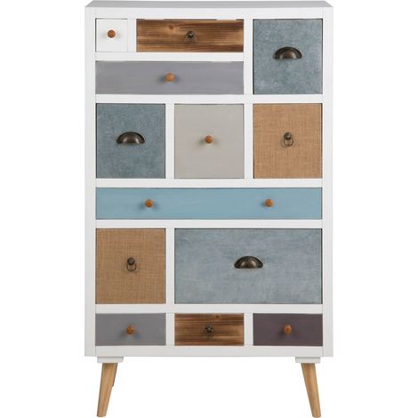 Thames Commode blanche avec 13 tiroirs de couleurs différentes. Livrée complètement montée. (1/4)