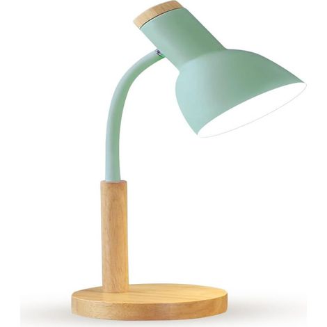 Lampe De Bureau Led - Design En Bois Et Métal - Bras Flexible 330 Degrés - Ampoule E27 Incluse - Pour Chambre Et Salon - Vert (1/5)