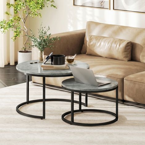 Ensemble table basse moderne 2 personnes Tables d’appoint empilables cadre métallique salon Chambre Bureau (Go) - Couleur: Grey
