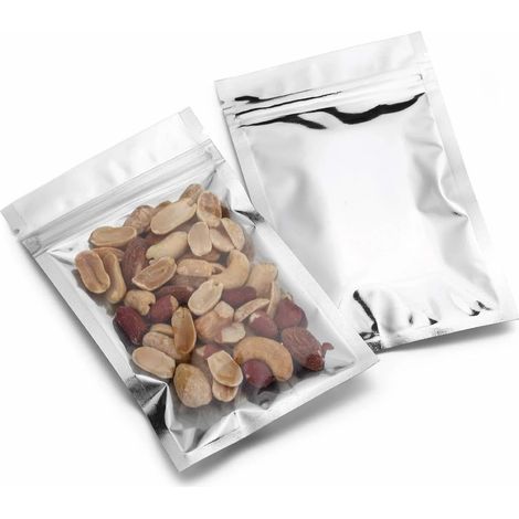 100 bolsas de Mylar, cierre de cremallera, aluminio, aptas para uso alimentario, almacenamiento. (1/5)