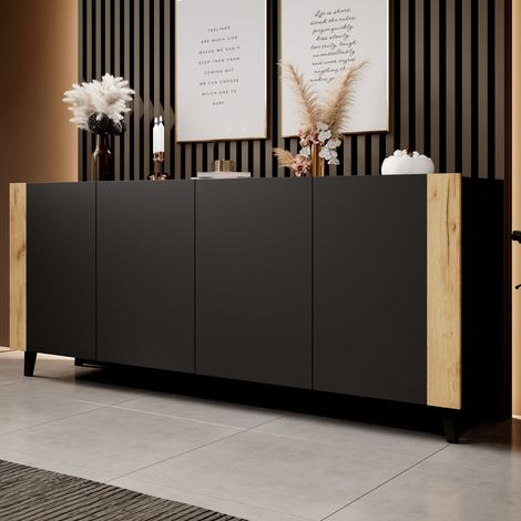 Buffet design noir mat + bois 200 cm Tempo (1/3)