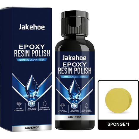 Agent de polissage pour résine époxy JAKEHOE, pour l'entretien quotidien, améliorant la brillance et la clarté des produits en résine (50 g + 1 éponge) (1/5)