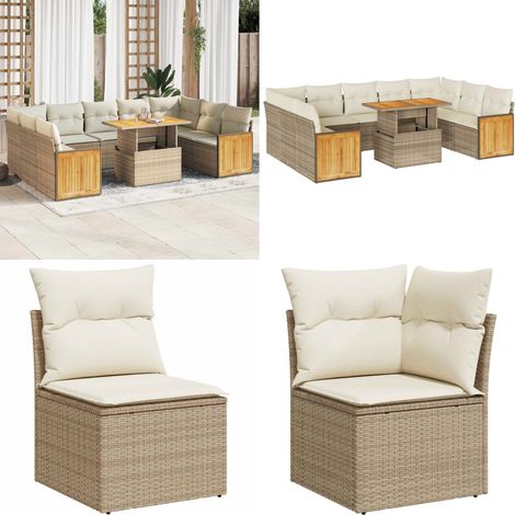 vidaXL Salon de jardin avec coussins 10pcs beige résine tressée acacia (1/5)