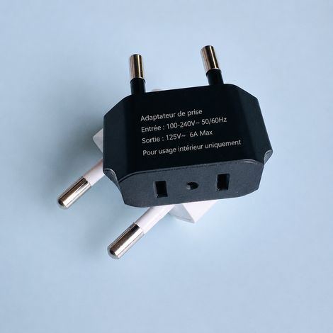 Adaptateur de prise voyage plat vers européen noir ABS+PVC cuivre pur 35 g 2 6 1000 abs 35 g – Livraison gratuite