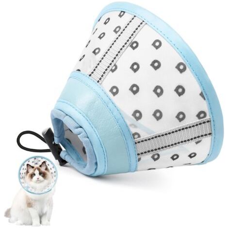 1 - Collerette Chat - Tissu Respirant - Anti Léchage Et Anti Grattage - Ajustable Avec Fermeture Auto-agrippante Pour Chats En Convalescence Bleu L 25x30cm (1/5)