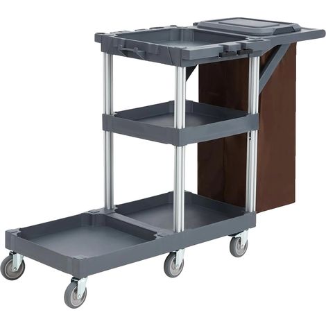 Carrello per la pulizia, vassoi multipli, mobilità silenziosa, GRIGIO (1/2)
