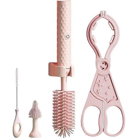 Elektrische Silikon-Flaschenbürste, 360° drehbar, Reinigungsset für Wasserflaschen-3pcs Set-Pink (1/5)