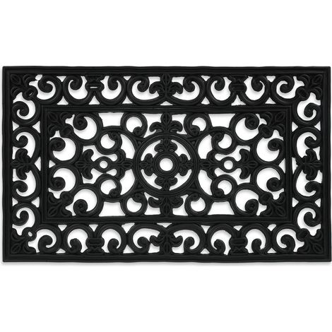 Relaxdays Tappeto in Gomma da Esterno, Zerbino Ingresso, Tappetino Antiscivolo, Resistente Intemperie, 45 x 75 cm, Nero