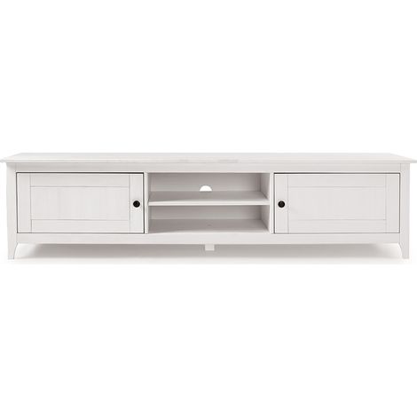 Meuble TV avec 2 portes et 2 étagères ouvertes coloris Blanc - Longueur 180 x Hauteur 45 x profondeur 35 cm (1/5)