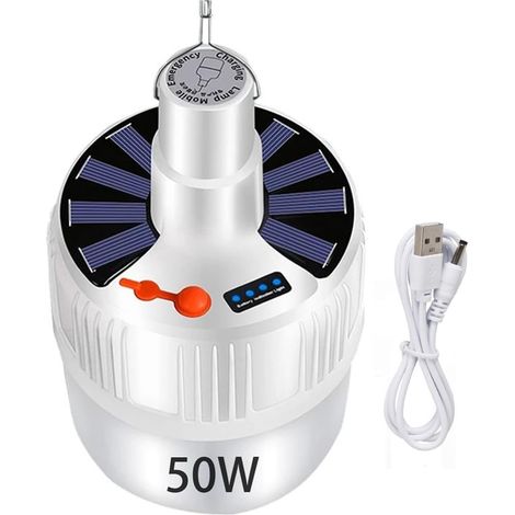 LED Rechargeable Solar Camping Lamp Bulb 5000 K 50 W 5730 LED 24 Solar Camping Lamp 3 Lighting Modes for Indoor and Outdoor Emergency, Home Use (1/5)