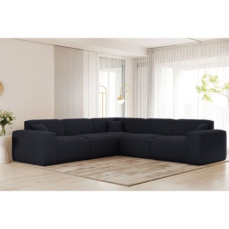 Ecksofa Designersofa CELES PREMIUM in Stoff Sven Dunkelblau Seite Universal