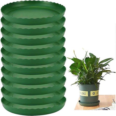 Untersetzer für Blumentöpfe, 10er-Set Kunststoffuntersetzer, grün, für Zimmer- und Gartenpflanzen, 21,5 cm