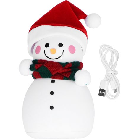 Lampe de nuit silicone motif bonhomme de neige, rechargeable USB, contrôle tactile, lumière colorée avec musique, veilleuse fille (1/5)