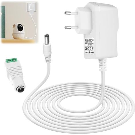 12V 2A Alimentation LED, Transformateur AC 100-240V Universel Adaptateur Secteur avec Prise 5.5x2.1mm, 24W Chargeur pour Bande LED, Caméra CCTV, Routeur, Câble 1.5M,Blanc (1/5)