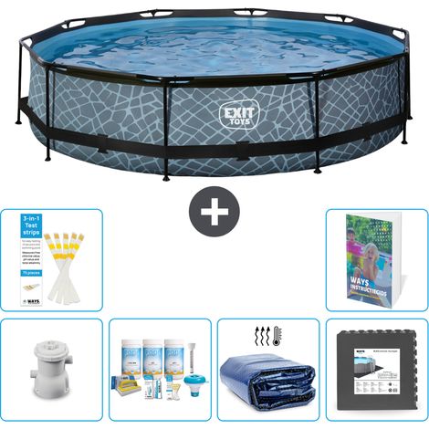 Exit Pool Rund - Steinoptik - 360x76 cm - 7-teilig S233
