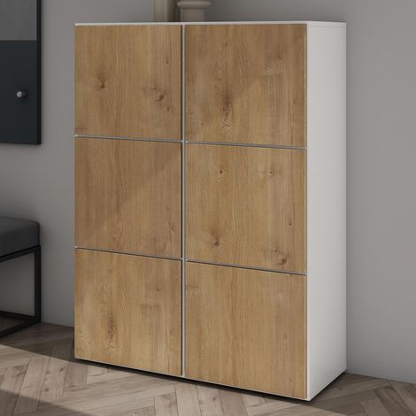 Mai & Mai Scarpiera Portascarpe 90x36x120cm, Porta Scarpe Armadio Scaffale Portascarpe 6 Ante + 12 Scomparti per Ingresso Soggiorno, Camera da Letto Schuhschrank02, Bianco opaco+Marrone chiaro