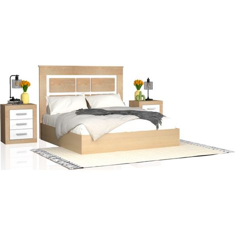 Cabecero para cama de 135-150 cm y 2 mesitas con cajones Kira Cambria - Blanco (ancho) x 119cm (alto) (1/5)