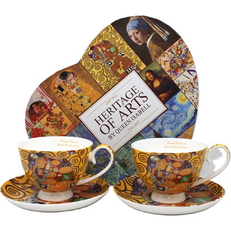 2 tazas de porcelana Klimt Kiss de 250 ml + platillos (1/5)