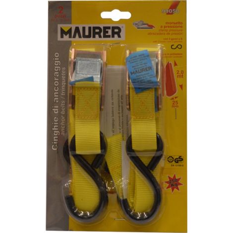 CINGHIE di ANCORAGGIO da 2 metri DOPPIE Con MORSETTO MAURER 25X1 mm
