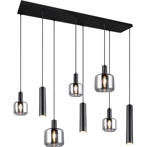 Suspension barre noire verre 8 lumières Mataro Trio (1/3)