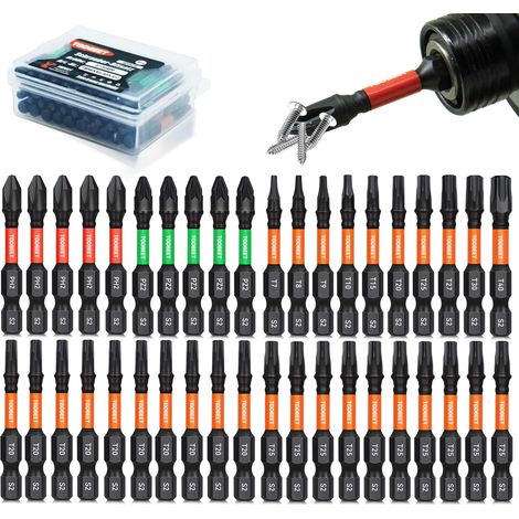 Jeu de 40 Embouts de Vissage 50mm, Torx (T7-T40), Phillips (PH2), Pozidriv (PZ2), Acier S2, Embouts Magnétiques pour Visseuse à Choc avec Boîte (1/5)