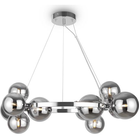 Suspension chromée 11 globes verre fumé Maytoni Dallas (1/4)