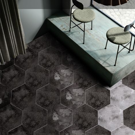 Carreaux hexagonaux à motif 3D (10 pièces), autocollants en céramique, imperméables et antidérapants, avec revêtement en film sergé. (1/5)
