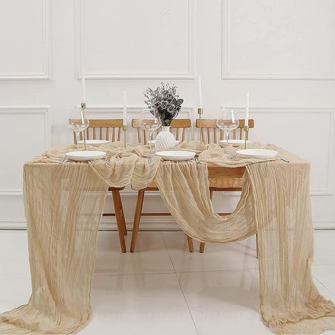 Runner De Table En Mousseline - 90 X 300 Cm - Polyester Froissé - Pour Décoration De Table Mariage Fête Anniversaire - 1 Pièce (1/5)