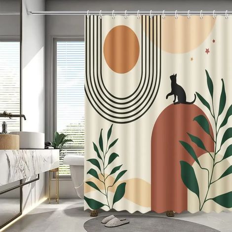 Filiyano-Rideau de douche bohème, motif abstrait médiéval, arche, soleil, feuilles, lignes, esthétique minimaliste, moderne et géométrique, 120 x 180