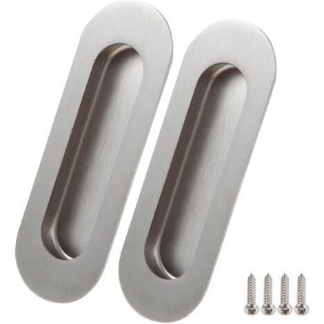 2 Pièces Poignées de Porte Coulissante en 304 Acier Inoxydable Brossé avec Vis Poignées de Porte Invisibles 120x40mm Poignée Ovale Encastrées Poignée de Meuble pour Armoire Tiroir - Argent