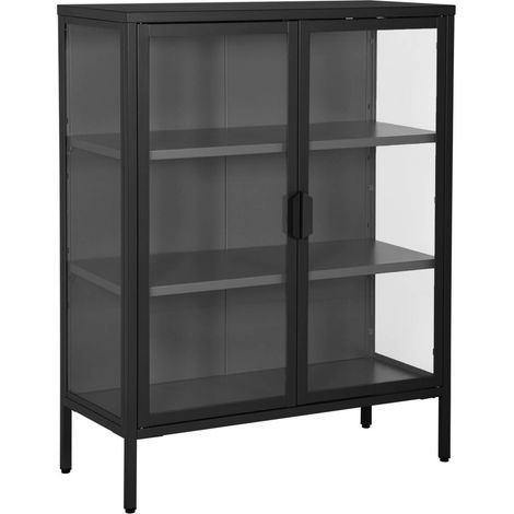 Steel and Tempered Glass Display Cabinet 2 Doors, Arkansas, Black, 80x35x102 cm