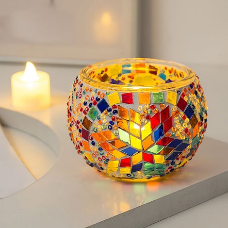 Support Pour Bougie Teelight En Verre Mosaïque Or - Décoration De Table Mariage Fête Maison - Lot De 1 (1/5)