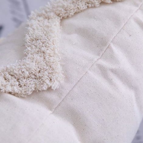 Housse de coussin décorative avec franges à pompons, style bohème super doux,45 x 45 cm, beige (1/4)
